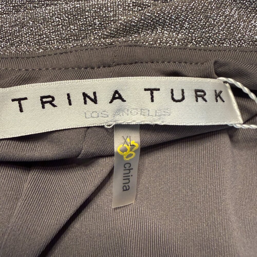 Trina Turk Ratio Ruched One-Shoulder Shimmer Mini Dress Women's XL Silver NWT - Picture 14 of 16